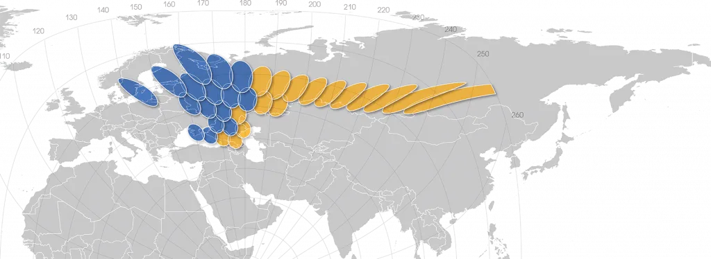 Зона покрытия спутникового интернета Газпром спутника Ямал-601 в Подольске
